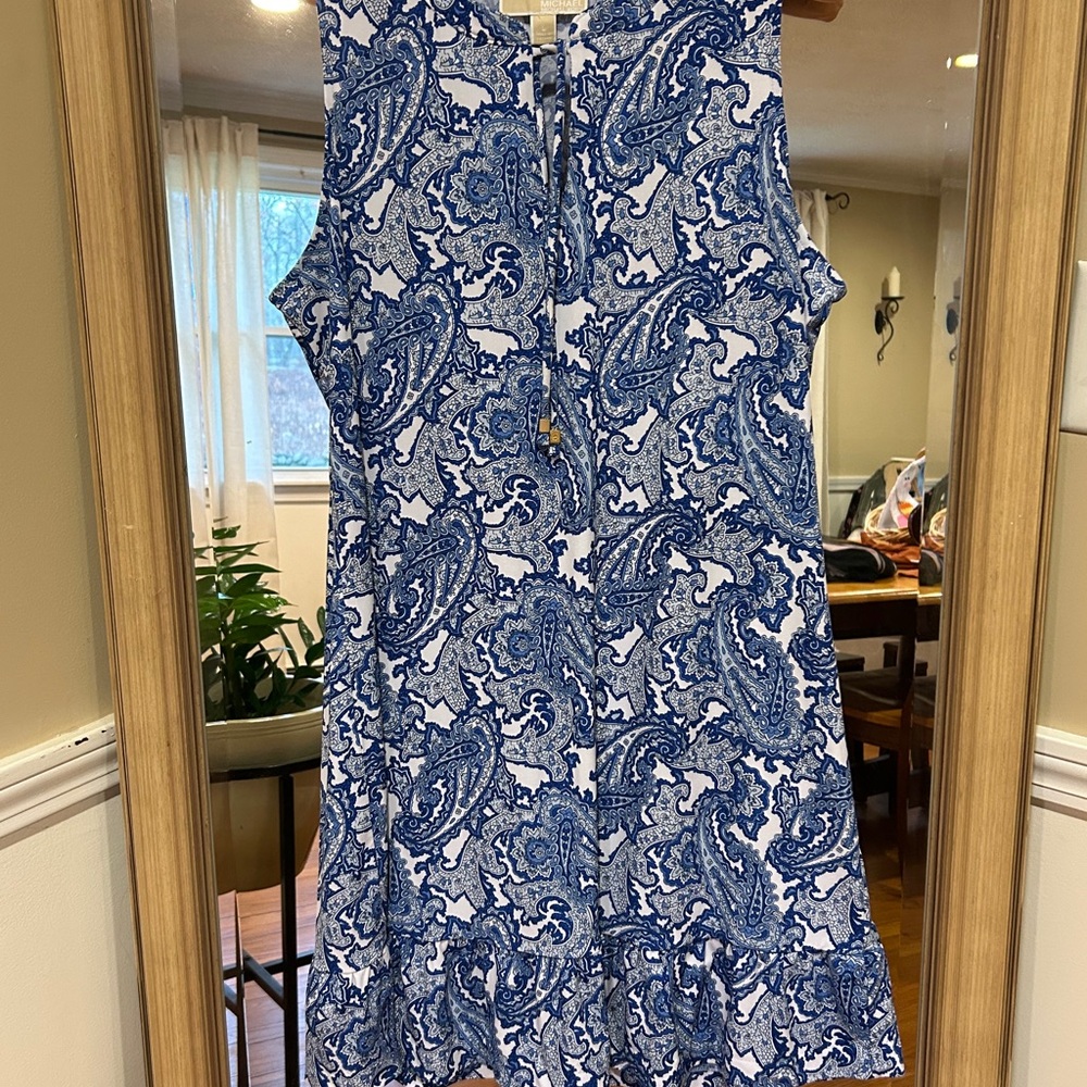 Michael Kors Blue and White Paisley Tie-Front Dress